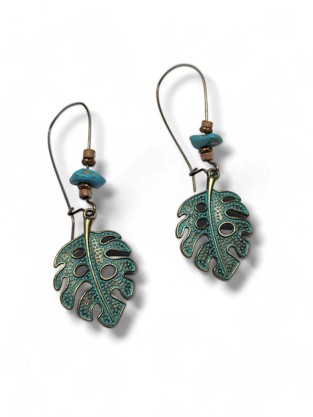 Vintage Boho Dangle Drop Leaf
Earrings With Turquoise Stone
